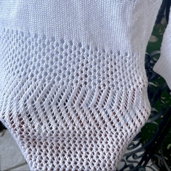 Cache Open Weave See Through Deep V Front & Back Cotton Blend Sweater Top LG - Picture 3 of 13
